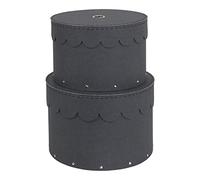 Bigso Box of Sweden lot de 2 Boîtes Rondes Avec Couvercle - Boîte Avec Couvercle pour les Vêtements, les Jouets - Caisson de Rangement Rond en Panneaux de Fibres et Papier Effet Lin - Noir