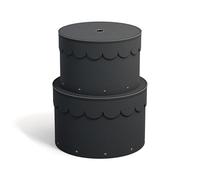 Bigso Box of Sweden lot de 2 boîtes rondes avec couvercle - boîte avec couvercle pour les vêtements, les jouets, etc. - caisson de rangement rond en panneaux de fibres et papier effet lin - gris foncé