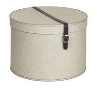 Bigso Box of Sweden Set de 2 Boîtes à Rangement Avec Couvercle - Boîtes Rondes Avec Lanières en Cuir - Petite et Grande Boîtes à Chapeau en Panneau de Fibres et Papier Effet Lin - Beige