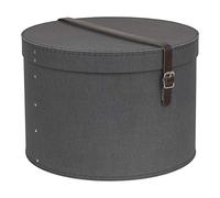 Bigso Box of Sweden lot de 2 boîtes à rangement avec couvercle - Boîtes rondes avec lanières en cuir - petite et grande boîtes à chapeau en panneau de fibres et papier effet lin - noir