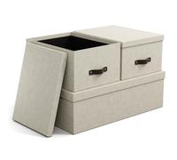 Bigso Box of Sweden set de 3 boites de rangement pour la chambre, le bureau ou la salle de bain - boite avec couvercle - caisses de rangement effet lin - beige