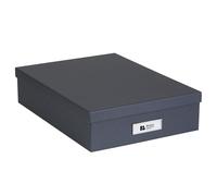 Bigso Oskar Fiberboard Label Frame Boîte aux lettres pour documents importants | Boîte de rangement de documents avec couvercle et fenêtre en métal pour étiquette | 8,3 x 25,4 x 35,8 cm | Gris foncé
