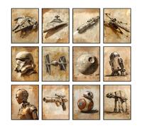 BigWig Prints Art Mural Star Wars - Affiches Star Wars, Affiches Starwars Pour Murs, Faucon Millenium, TIE Fighter, R2-D2, Stormtrooper, AT-AT Walker, X-Wing, Blaster - Lot de 12 Sans Cadre (20,3 x