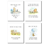 BigWig Prints Décoration d’art mural classique de Winnie l'ourson, citations d’amitié, dictons inspirants pour chambre d’enfant et salle de jeux, lot de 4 sans cadre, 20 x 25 cm (français non garanti)