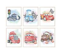 BigWig Prints Lot de 6 affiches de décoration de chambre à coucher de voitures - Flash McQueen - Décoration de chambre à coucher de voitures - Pixar Cars - Poster Lightning McQueen (20,3 x 25,4 cm)