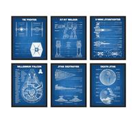 BigWig Prints Lot de 6 affiches Star Wars - Décoration murale - Étoile de la mort - Faucon Millenium, X Wing, chasseur de cravates, AT-AT - sans cadre (20,3 x 25,4 cm)