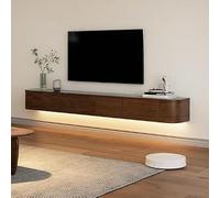 BIGYOUZI Bois Massif Meuble TV Suspendu Flottant avec Rangement Amélioré avec Lum LED-Noyer-180CM