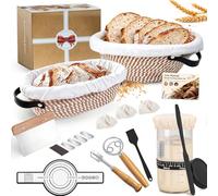 Biigdan 21 Pièces Kit Pain au Levain avec 25cm Ovale et 23cm Rond Corde en Coton Pliable Banneton, Kit Pain avec 650ml Bocal Levain,Sourdough Starter Kit pour Pâtissiers Débutants et Expérimentés