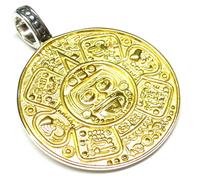 Bijoux en argent - Pendentif en argent plaqué or, motif : calendrier maya, en argent sterling