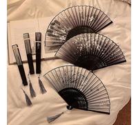Bikasun 3 Piéces Été Éventails Pliants, Eventails à Main Portables, Noir Ventilateur de Style Chinois Pliant, Eventails en Bambou Pour cadeaux d'anniversaire, danse, bar, cosplay, mariage, fête