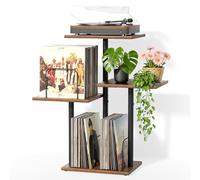 Bikoney Meuble Botanique pour Platine Vinyle avec Rangement, Table en Bois pour Platine avec Étagère LP, Organisateur et Présentoir de Disques pour Petits Espaces, Appartements, Chambre et Salon