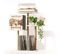 Bikoney Mueble Platine Vinyle avec Support LP pour Petits Espaces - Doré