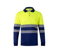 Bilan 175 Polo haute visibilité à manches longues, Bleu et Jaune Fluo, S