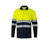 Bilan 175 Polo haute visibilité à manches longues, Bleu Marine et Jaune Fluo, 3XL