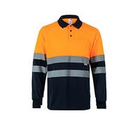 Bilan 175 Polo haute visibilité à manches longues, Bleu Marine et Orange Fluo, XS