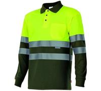 Bilan 175 Polo haute visibilité à manches longues, Vert Chasse et Jaune Fluo, L