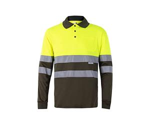 Bilan 175 Polo haute visibilité à manches longues, Vert Chasse et Jaune Fluo, XXL