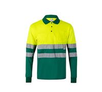 Bilan 175 Polo haute visibilité à manches longues, Vert et Jaune Fluo, L