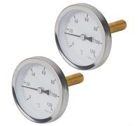 BildeeMait Lot de 2 thermomètres bimétalliques avec gaine en cuivre, 0 120 degrés pour chauffage de chaudière, eau, huile, air, pour boîtier en acier inoxydable, cadran de 63 mm