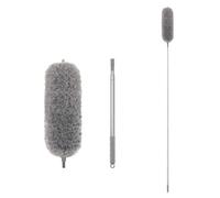 BildeeMait Plumeau lavable en microfibre avec manche télescopique, outil de dépoussiérage électrostatique, ventilateurs de plafond et coins, design peu encombrant, gris