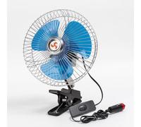 BildeeMait Ventilateur à clip en métal robuste 12 V 24 V pour voiture, camion, oscillant sur grille d'aération de tableau de bord, vent fort, faible bruit, cordon étendu bleu, 20,3 cm
