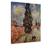 Bilderdepot24 Image de toile - Vieux Maîtres - Vincent van Gogh - Sentier des cyprès sous les étoiles - 30x40 cm - Images sur toile - toile déco imprimée - tableau toile - photo sur toile