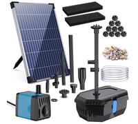 Biling 12W Filtre de Bassin Solaire avec 4 Buses, Pompe Solaire Bassin avec Système de Filtration Bio pour Étang jusqu'à 800L, Fontaine Solaire Extérieure pour Jardin et Balcon, Décoration Écologique
