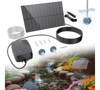 Biling Aérateur de bassin solaire - Pompe à oxygène avec batterie 1500 mAh - Panneau en verre de 2 W - Tuyau de 3 m - IPX5 - Silencieux - Pompe à air solaire pour étang de jardin, citerne d'eau de