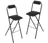 Bill Lot de 2 tabourets de bar pliants avec dossier et repose-pieds Noir | 75 cm de hauteur d'assise, déjà monté, pliable, peu encombrant, avec structure en acier et siège en MDF pour cuisine, bar