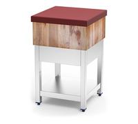 Billot de Boucher Inox en Bois et Polyéthylène Rouge