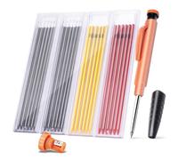 BillyBath Lot de 25 marqueurs à trous profonds + taille-crayon + poignée d'écriture - Crayon de charpentier robuste épais - Marqueur pour trous de forage, porte-mine pour travaux manuels, bois, métal,