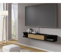 BIM FORNITURE ICARUS meuble TV de salon 156x29x20 cm noir mat et chêne