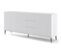 BIM Furniture Ravenna B 3D3S Commode en MDF de qualité supérieure, 200 cm, avec façade fraisée et pieds en métal noir, 3 armoires, 3 tiroirs, blanc mat