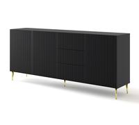BIM FORNITURE meuble TV de salon RAVENNA cm 200x42x87H noir mat pieds dorés