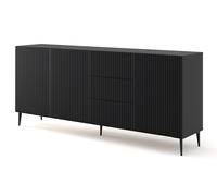 BIM Furniture Ravenna B 3D3S Commode en MDF de qualité supérieure, 200 cm, avec façade fraisée et pieds en métal noir, 3 armoires, 3 tiroirs, noir mat