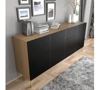 BIM FORNITURE meuble TV de salon RAVENNA cm 200x42x89H noir mat Chêne