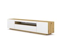 BIM Furniture Aura Armoire basse pour TV, 200 cm, universelle, à suspendre ou à poser, basse, buffet, meuble Hi-Fi, table, chêne artisanal/blanc mat