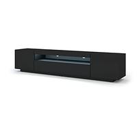 BIM Furniture Aura Meuble TV bas universel 200 cm à suspendre ou à poser sous meuble TV - Buffet hi-fi - Noir avec éclairage LED bleu