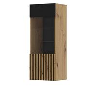 BIM Furniture AURIS Vitrine en Verre 115 cm avec étagères côté Meuble Vitrine bibliothèque Noir Mat/chêne Artisanal