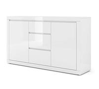 BIM Furniture Bello Bianco III Commode 150 x 40 x 89 cm - Buffet avec 2 portes et façades en MDF - Sans poignée - Commode de salon Bello Bianco III avec façade brillante et corps mat - Blanc