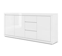 BIM Furniture Bello Bianco IV Commode avec 3 étagères et 3 tiroirs Buffet Blanc mat/blanc brillant 195 cm