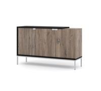 BIM Furniture Buffet Toledo 143 cm 3 Portes - chêne Flagstaff et Noir Mat, piètement argenté
