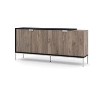 BIM Furniture Buffet Toledo 190 cm 4 Portes - chêne Flagstaff et Noir Mat, piètement argenté