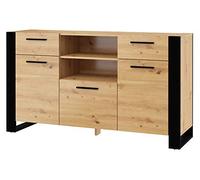 BIM Furniture Commode avec 3 Portes, 2 Tiroirs, Meuble de Rangement Salon Multifonctionnel Idéal pour Le Chambre à Coucher, Buffet, Commode de Salon 45 x 155 x 87 cm chêne Artisan/Noir Mat Nuka C