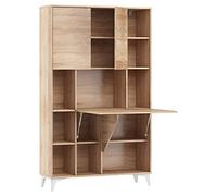 BIM Furniture Étagère de bureau pliable Megan 2 avec 2 étagères pour bureau à domicile ou à la maison - Bureau mural pour ordinateur portable - Table pliante pour ordinateur - Chêne Sonoma