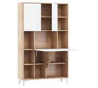 BIM Furniture Étagère de bureau pliante Megan 2 avec 2 étagères pour bureau à domicile ou à la maison - Bureau mural - Table pour ordinateur portable - Table pliante (Chêne Sonoma/Blanc brillant)