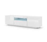 Aura - Armoire basse Hi-Fi pour TV - 150 cm - Universelle - À suspendre ou à poser - Avec LED - Blanc brillant