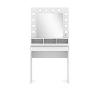 BIM Furniture Homlando Coiffeuse Broadway pour Enfants et Adolescents avec Miroir LED, 1 tiroir et des étagères, Table de Maquillage pour Chambre, 80 x 44 x 152 cm, Blanche