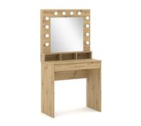 BIM Furniture Homlando Coiffeuse Broadway pour Enfants et Adolescents avec Miroir LED, 1 tiroir et des étagères, Table de Maquillage pour Chambre, 80 x 44 x 152 cm, chêne Artisan