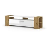 BIM Furniture Livia Meuble TV, 160 cm, buffet, étagères haute brillance (chêne artisanal/blanc brillant)